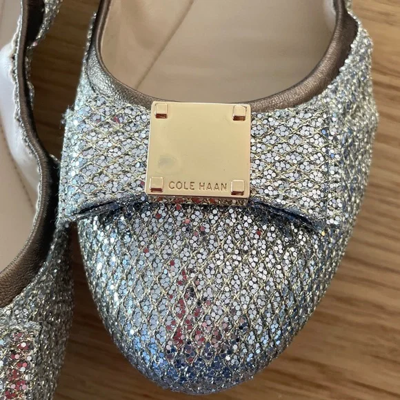 NWT Cole Haan Glittering Silver Flats 8.5 - Picture 6 of 13